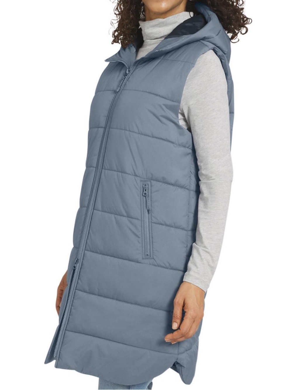 Eddie Bauer Long Sleeveless Hooded Puffer Vest - Dusty Blue